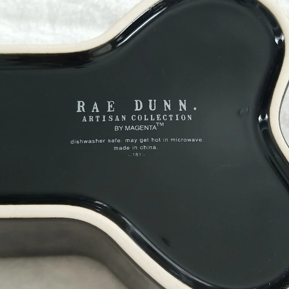 Rae Dunn Brew and Gruel Pet Bowl Bone shape green black